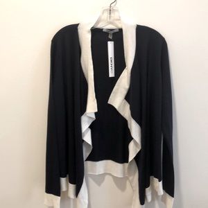 DKNYC Navy and Cream trip buttonless cardigan